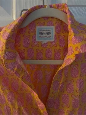 Sigrid Olsen Pineapple Print Button-Down in Yellow & Pink